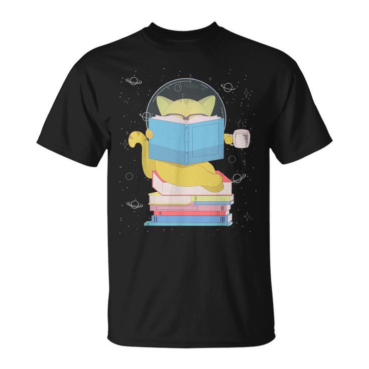 Space Cat Reading Book And Tea Space Cat For Men Women Kids T-Shirt