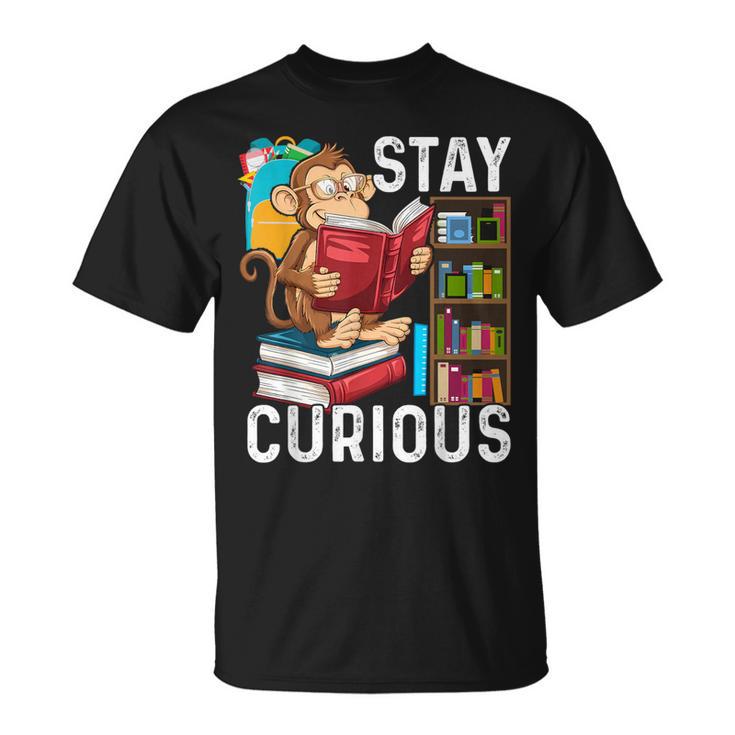 Stay Curious Monkey Reading Book Lover Bookworm T-Shirt
