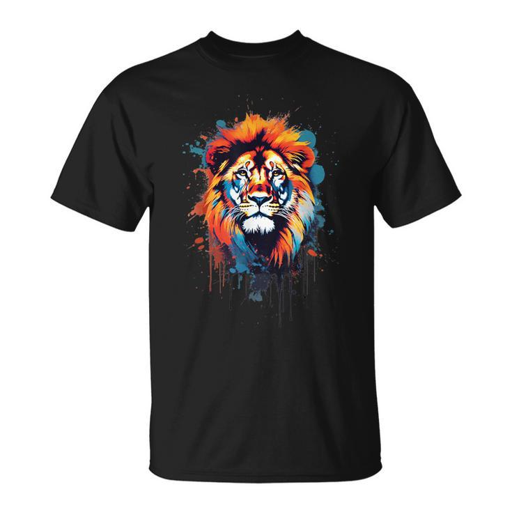 Strong Regal Lion Magestic Lion クールカラフルライオンステンシル Tシャツ