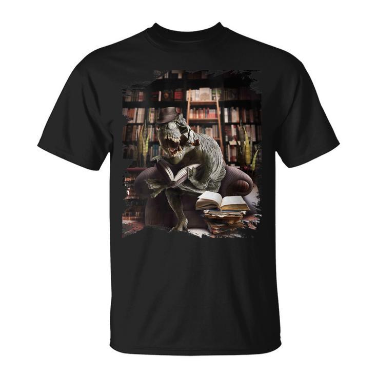 T-Rex Dinosaur Reading Books In Book Library Bookstore T-Shirt