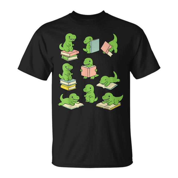 T-Rex Dinosaurs Reading Books Dinosaur Lover T-Shirt