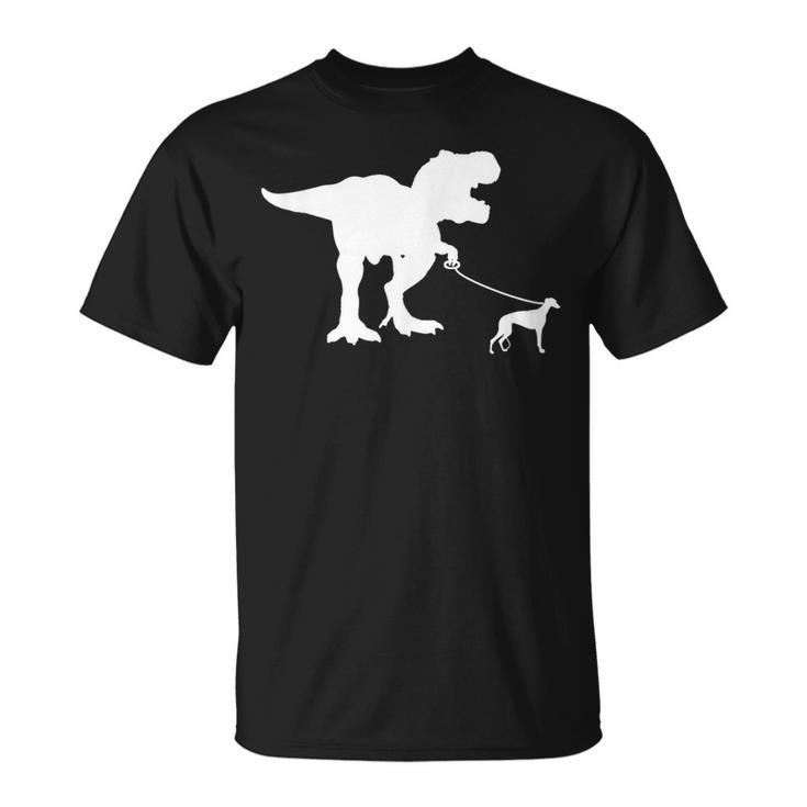 T-Rex Walking Greyhound Divertente Cane Mamma Papà Dinosauro T Rex Maglietta