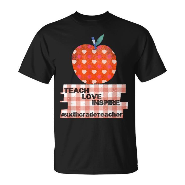 Teach Love Inspire Valentines Day Book 6th Grade Teacher T-Shirt