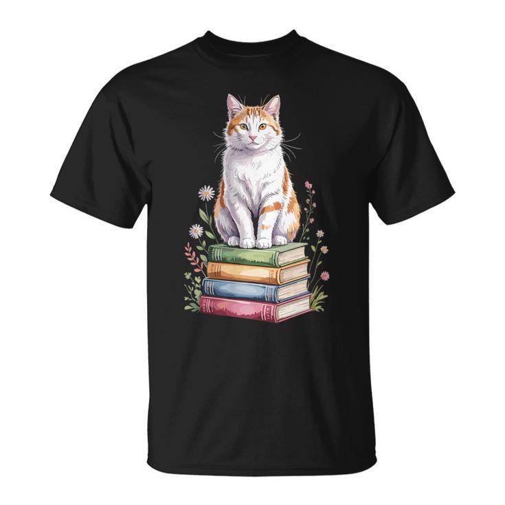 Turkish Van Bookworm Flowers Book Reading Books T-Shirt