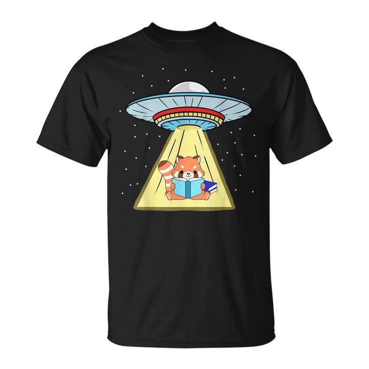 Ufo Abduction Red Panda Reading Book T-Shirt