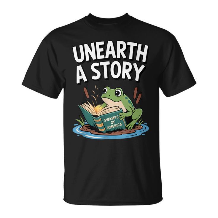 Unearth a Story Frog Reading a Book Summer 2026 T-Shirt