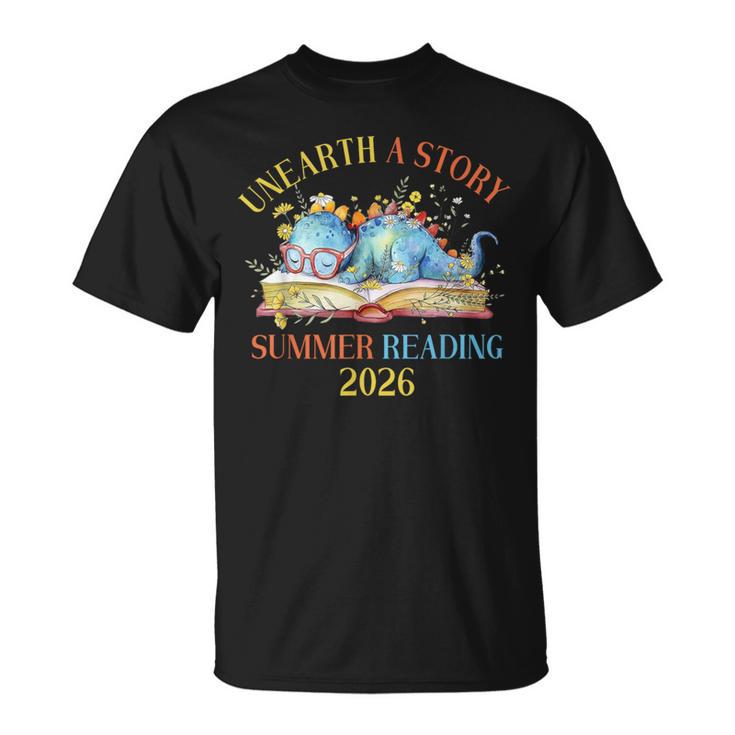 Unearth a Story Summer Reading 2026 Dinosaur Books Dino T-Shirt