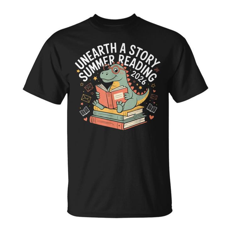 Unearth A Story Summer Reading 2026 Dinosaur Books T-Shirt