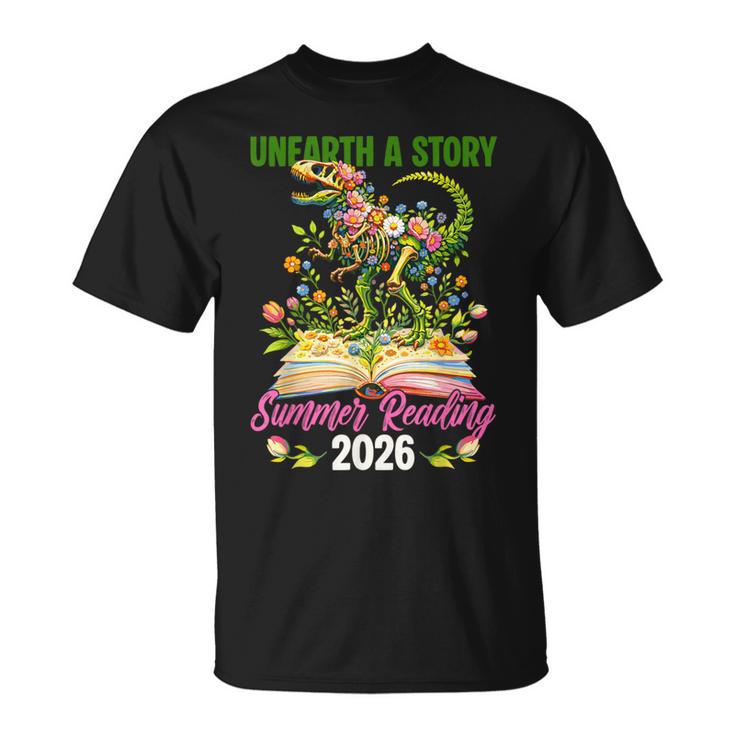 Unearth A Story T Rex Reading Book Floral Summer Reading T-Shirt