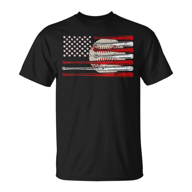 Vintage Baseball American Flag Usa For Dad Mom T-Shirt