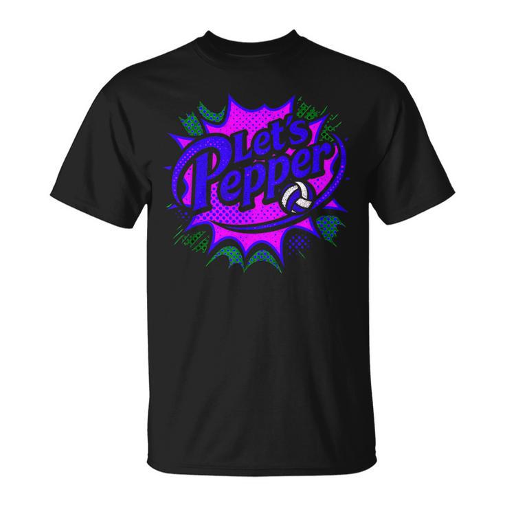 Volleyball Lets Pepper Retro Pop Comic Book Style Player Art T-Shirt