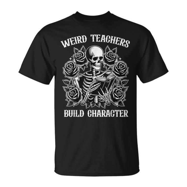 Weird Teachers Build Character Skeleton Reading Book T-Shirt