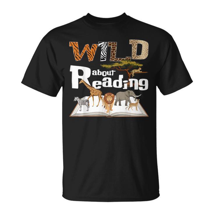 Wild About Reading Animals And Book Lovers Teacher Kids T-Shirt