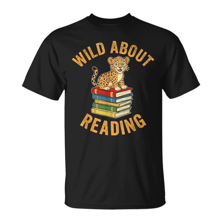 Wild About Reading Cute Leopard Teacher Kids Book Lover T-Shirt