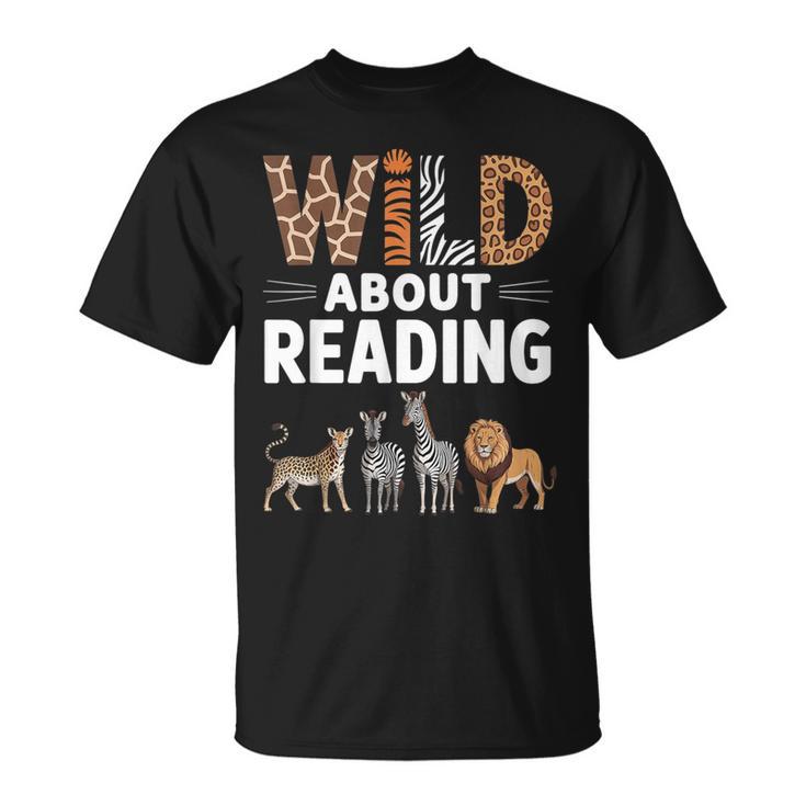 Wild About Reading Retro Animal Book Lover Librarian Teacher T-Shirt
