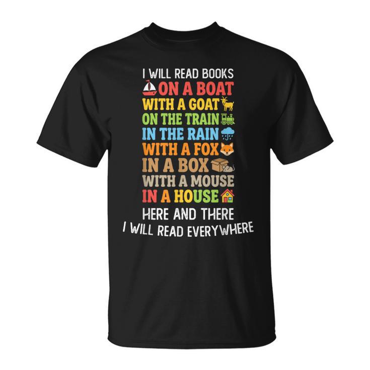 I Will Read Book On Boat Kids Book Reading T-Shirt I Will Read Book On Boat Kids Book Reading T-Shirt