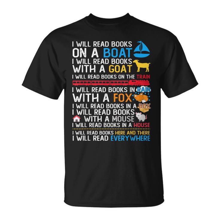I Will Read Books On A Boat & Everywhere Reading Kids T-Shirt