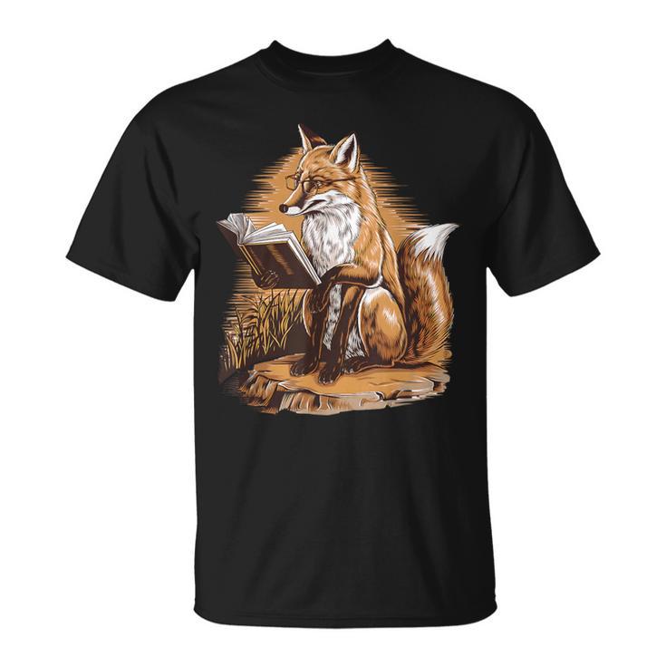 Wise Fox Reading A Book In Glasses T-Shirt