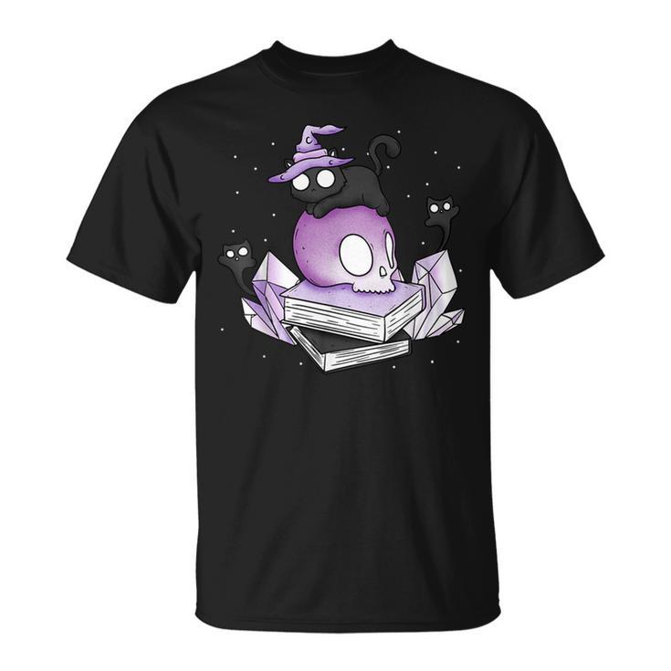 Witch Ghost Cat Skull Magic Books T-Shirt