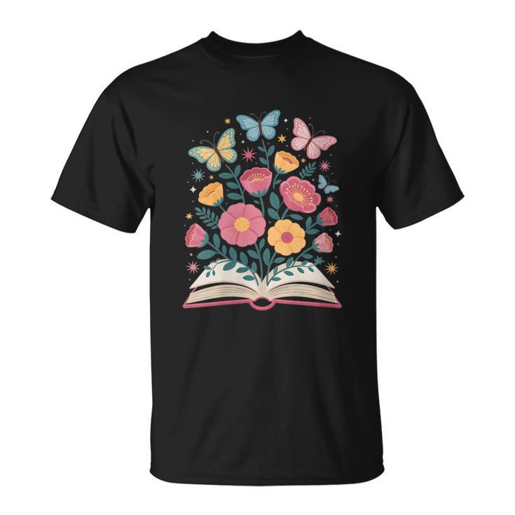 Women's Open Book Flowers Butterflies Blooming Saying T-Shirt