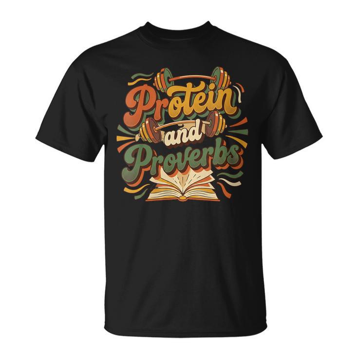 Women's Protein And Proverbs Protein Workout Book Lover Retro T-Shirt