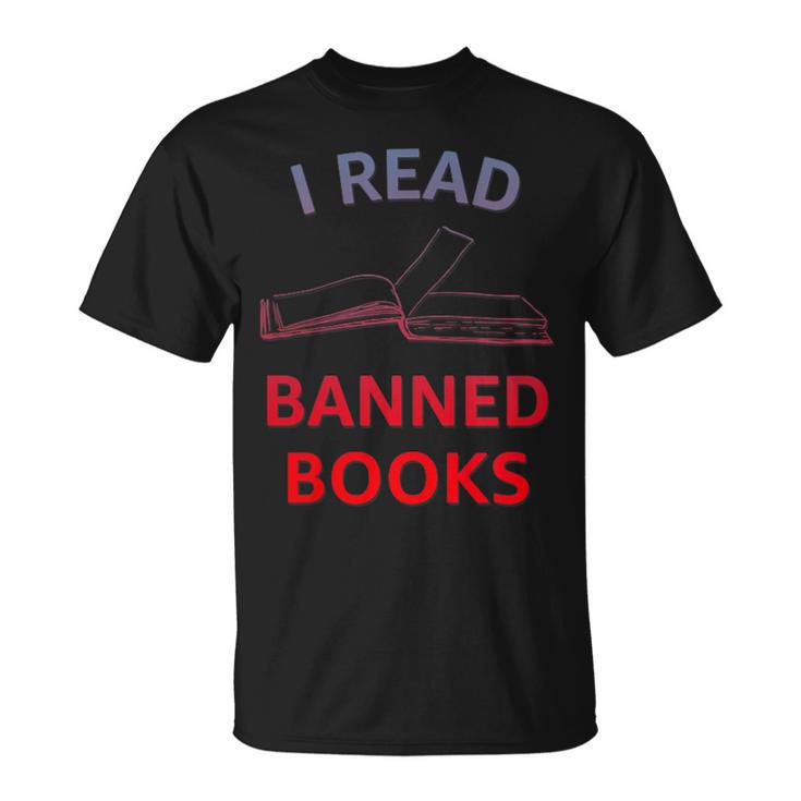 Women's I Read Banned Books Bluegrey-Red Literature Activist T-Shirt