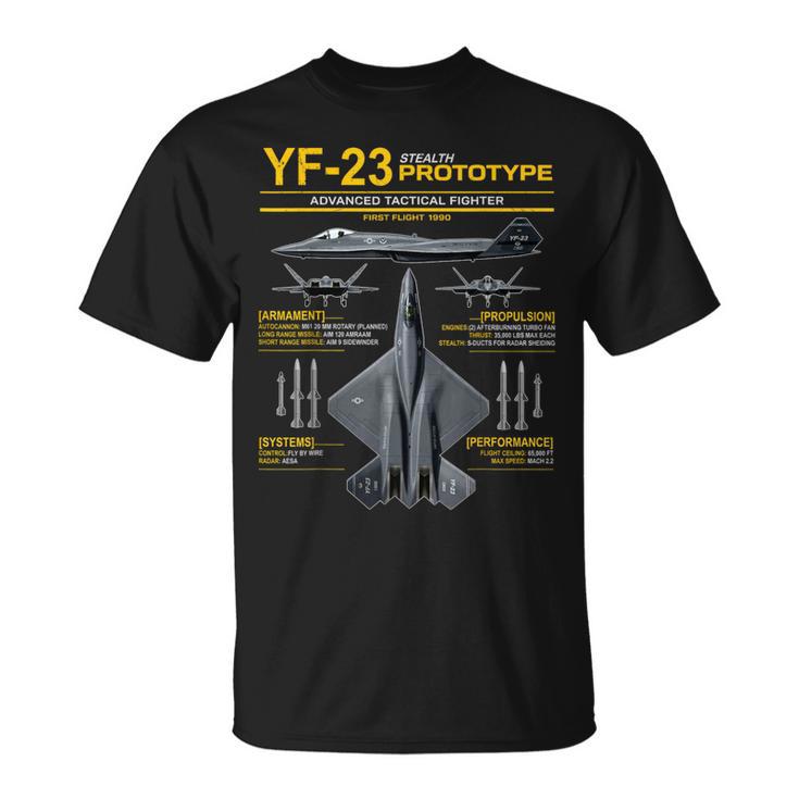 Yf-23 ステルス戦闘機 ミリタリー ジェット仕様 インフォグラフィック イエロー Tシャツ