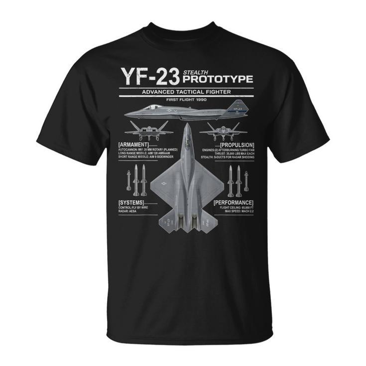 Yf-23ステルス戦闘機ミリタリージェットスペックインフォグラフィック Tシャツ