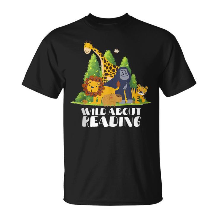 Zoo Animals Wild About Reading Books Reader Lover Librarian T-Shirt