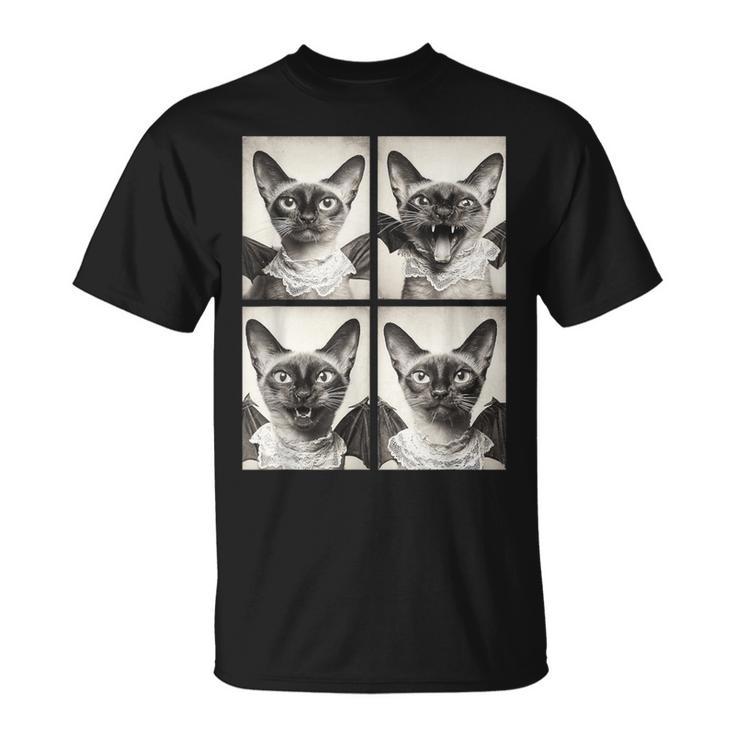 おもしろい 吸血鬼 シャム猫 コウモリのコスチューム 猫 ハロウィン Tシャツ