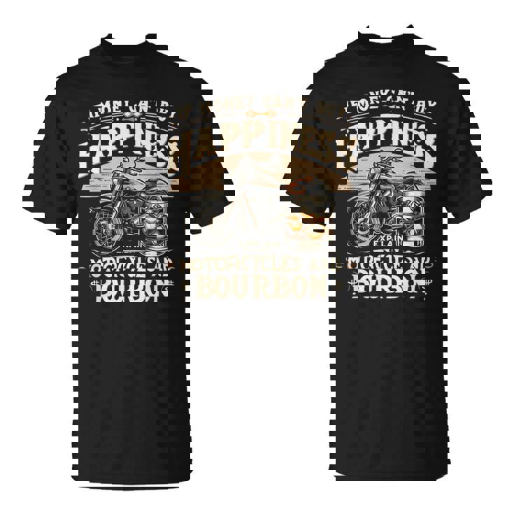 お金で幸せが買えないならバーボンとバイクを解説 Tシャツ