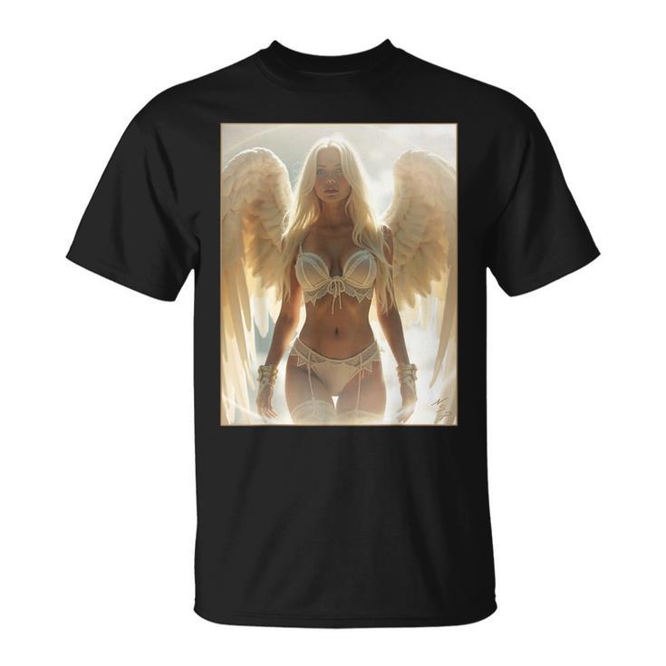 にセクシーな天使の女の子 ホットブロンドエンジェルピンナップガール Tシャツ