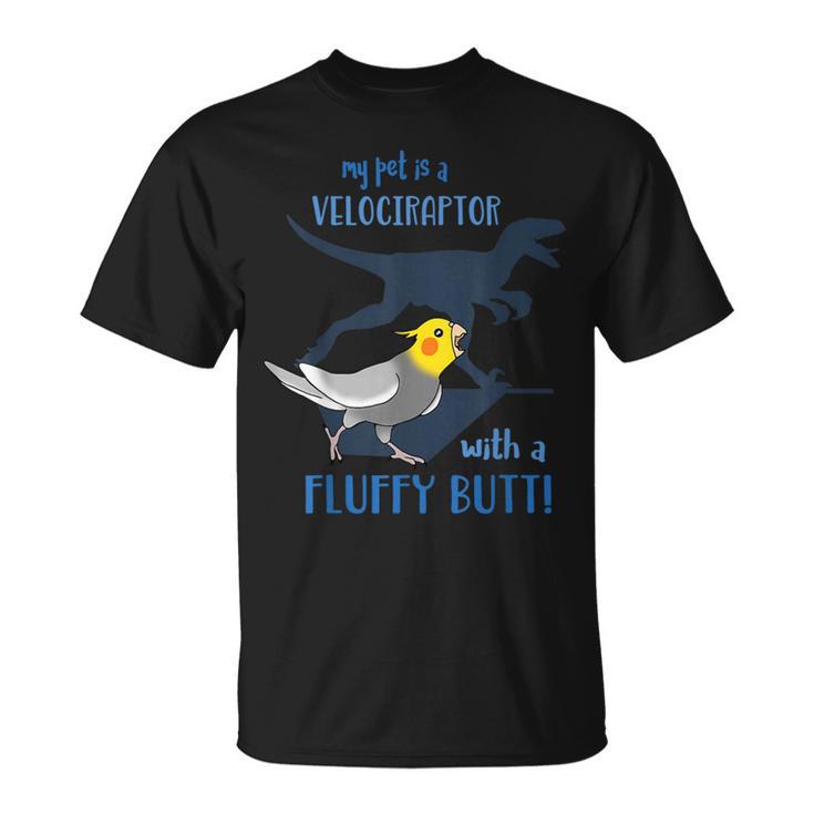 わたしのペットはふわふわお尻オカメインコの鳥を持ったベロキラプトル Tシャツ