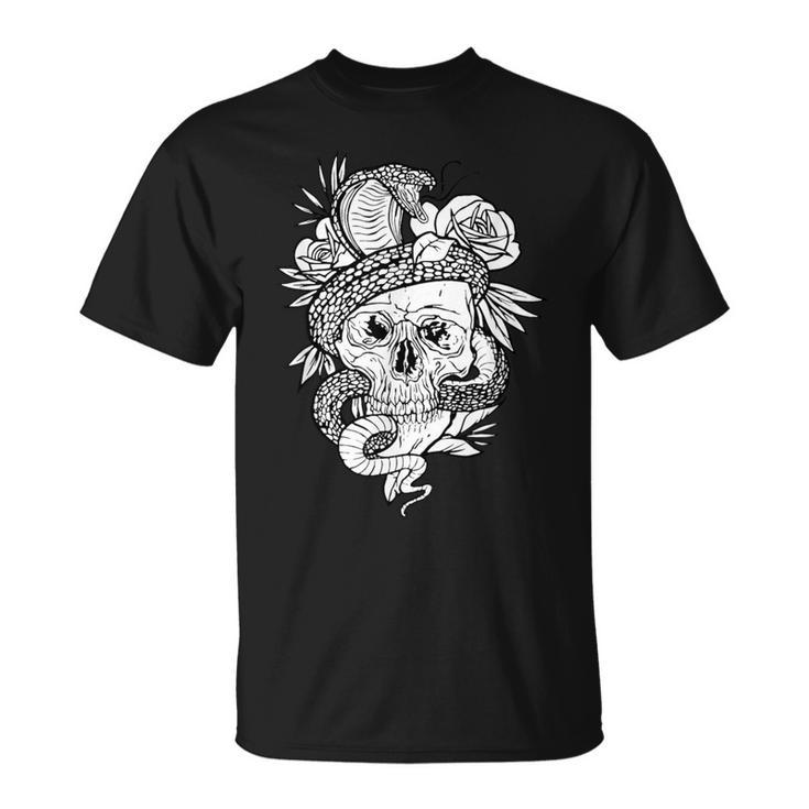 アジアの髑髏と蛇のグラフィック Tシャツ