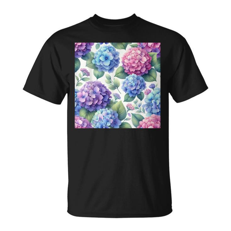 アジサイの水彩柄アジサイ Tシャツ