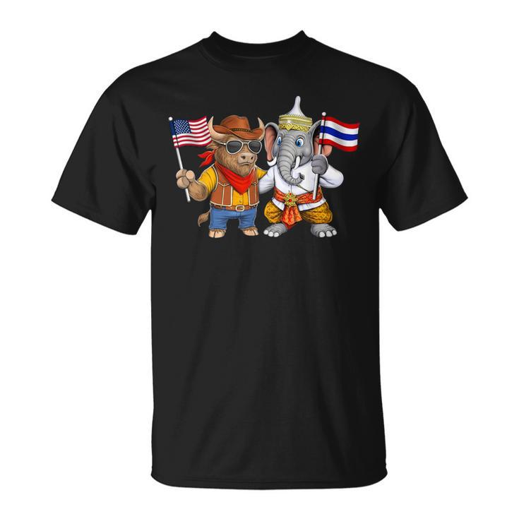 アメリカ・タイ国旗 誇り高いタイ系アメリカ人のルーツ タイ系アメリカ人の遺産 Tシャツ