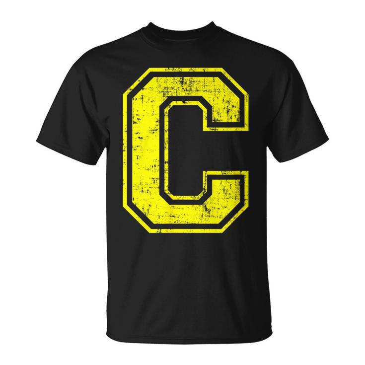アルファベット C 大文字 イニシャル クラシック 学校 カレッジ Tシャツ