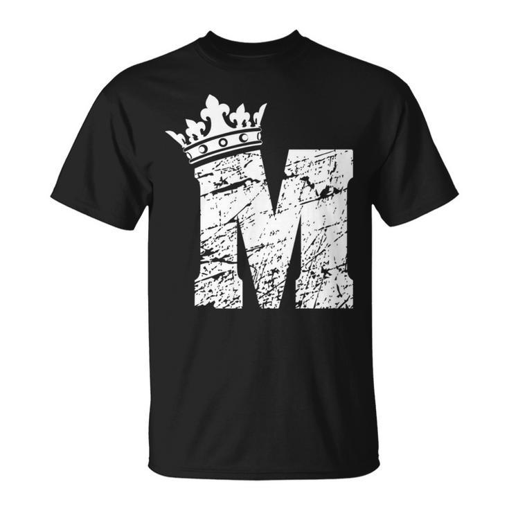 アルファベットtシャツ イニシャル文字mとキングクイーンクラウンtシャツ Tシャツ