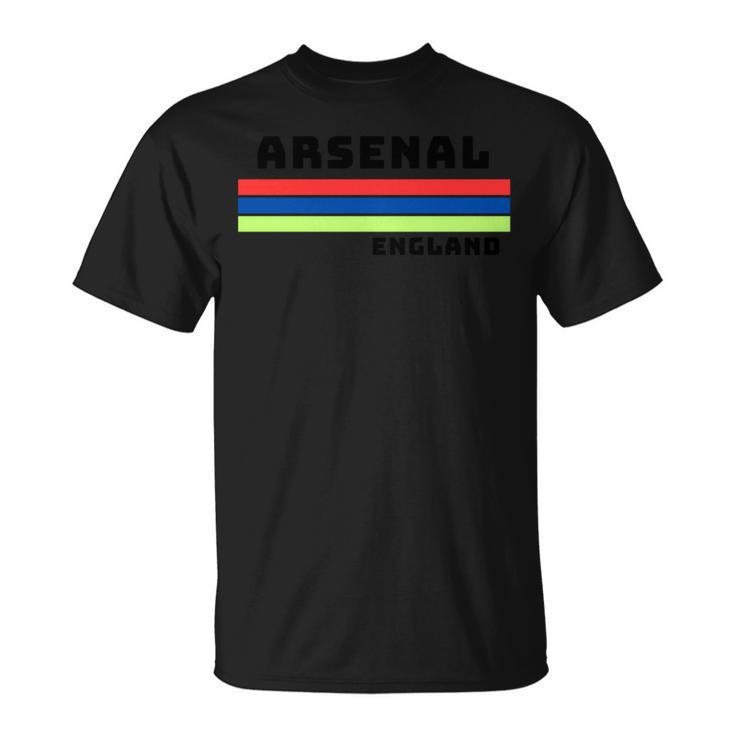 アーセナルレトロデザイン、レッド、ブルー、イエローのストライプ。 長袖tシャツ Tシャツ