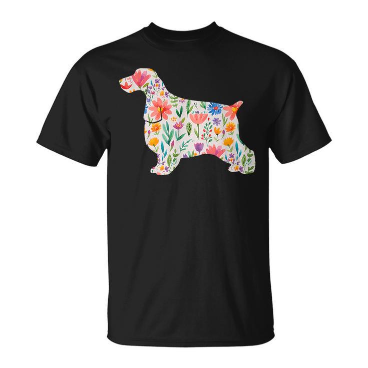 イングリッシュコッカースパニエル水彩フラワーデザイン。 Tシャツ