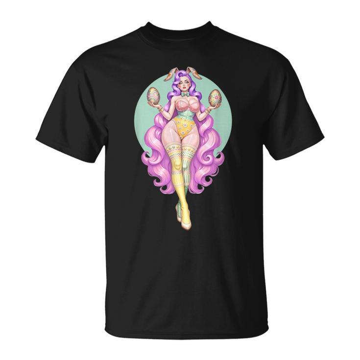 イースターエッグ ウサギ ヴィンテージ ピンナップ バニー スーツ ファンタジーガール Tシャツ
