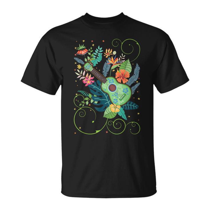 ウクレレミュージックフラワーズハワイ Tシャツ