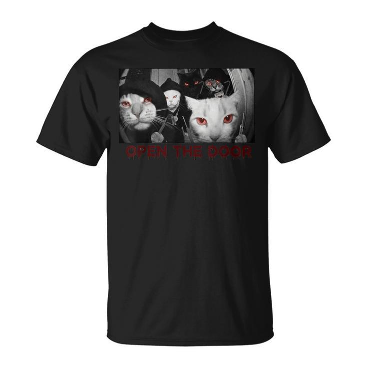 オープン・ザ・ドア・キャット・スクワッド・ミーム・ファニー・キャット・子猫・赤い目・ギフト Tシャツ