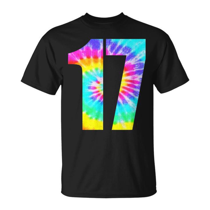 カラフルなタイダイ 17歳の誕生日または17番のチームイベント Tシャツ