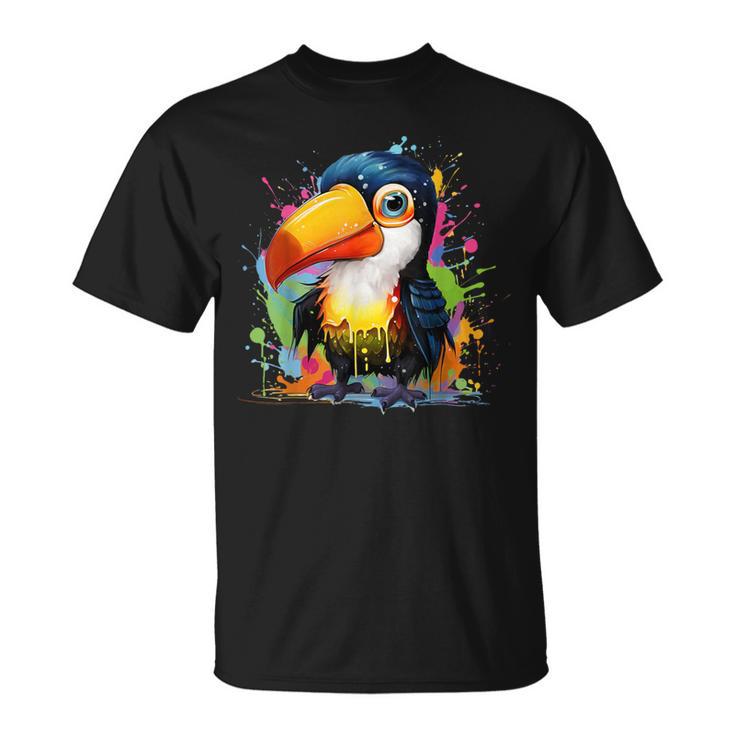カラフルなペンキの飛沫を持つ小さなオオハシ Tシャツ