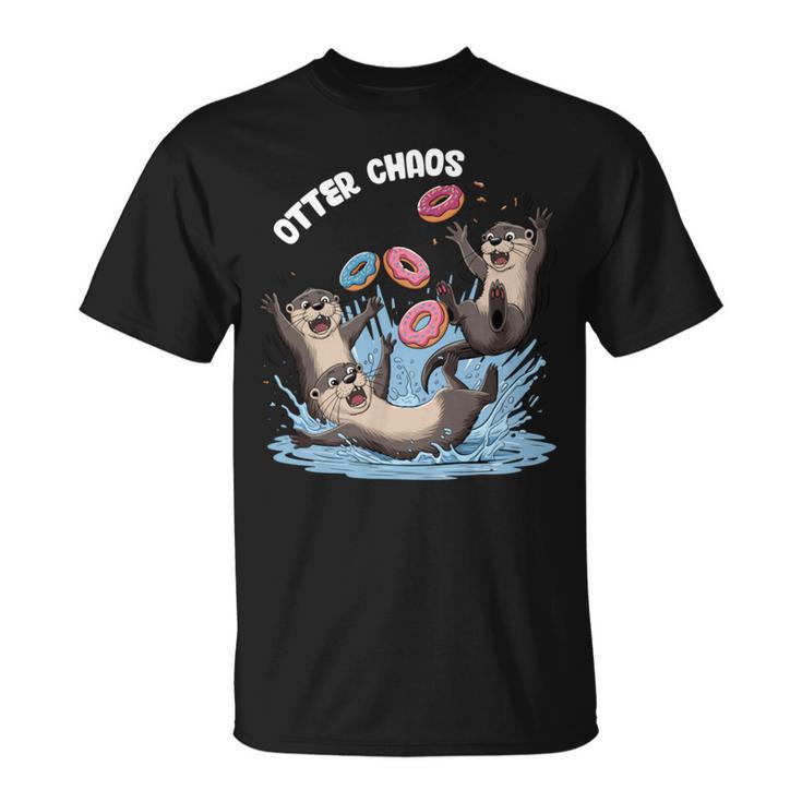 カワウソ カオス 面白い ベーグル ファイティング ラッコ 駄洒落動物好き 長袖tシャツ Tシャツ