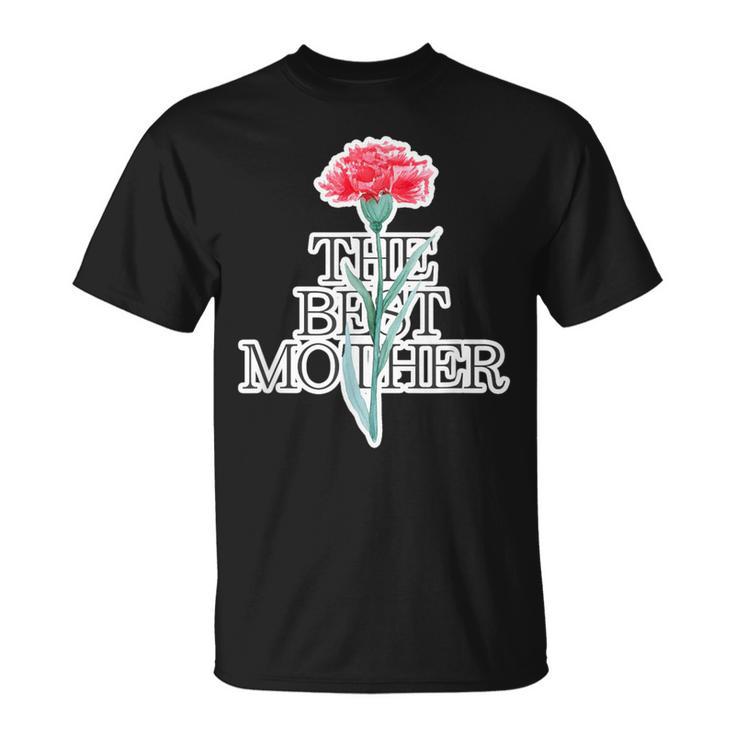 カーネーション The Best Mother 最高の母親【母の日】ピンク《ポップ フォント》メッセージ Tシャツ