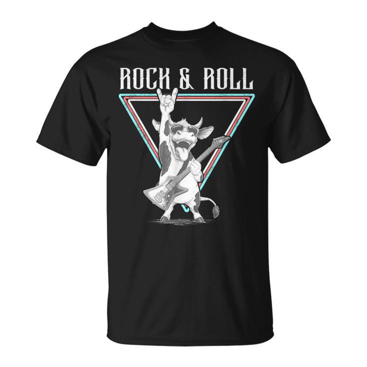 ギター付きロックンロール牛 Tシャツ