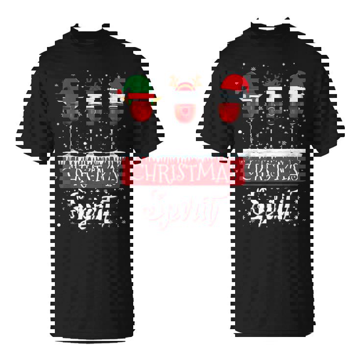 クリスマススピリット 赤ワイングラス サンタクロース エルフ トナカイ Tシャツ