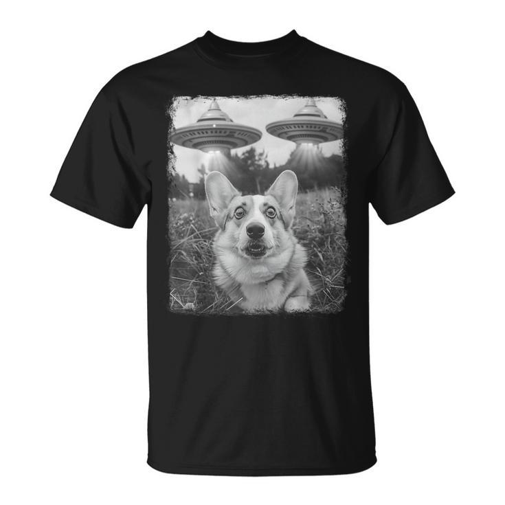 コーギー犬 Ufo エイリアン 地球外自撮り Tシャツ